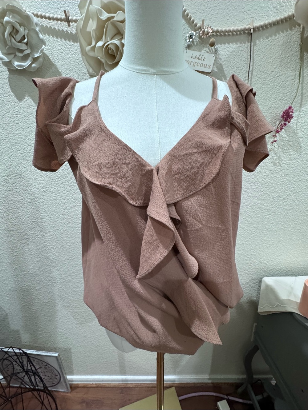 Charming Charlie Blush Cold-Shoulder Ruffle Camisole
